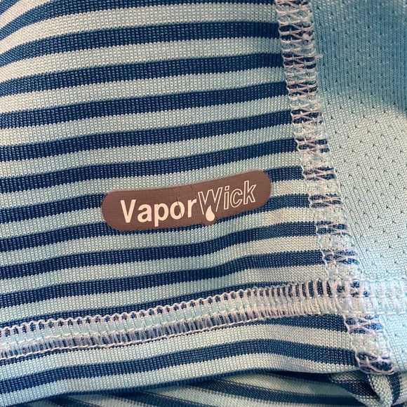 The North Face Blue Striped Vapor Wick Short Sleeve Athletic Workout Top - Picture 7 of 7